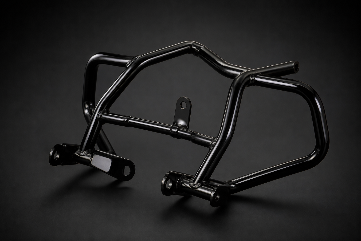 Gloss powder coated crash guard after oven cure