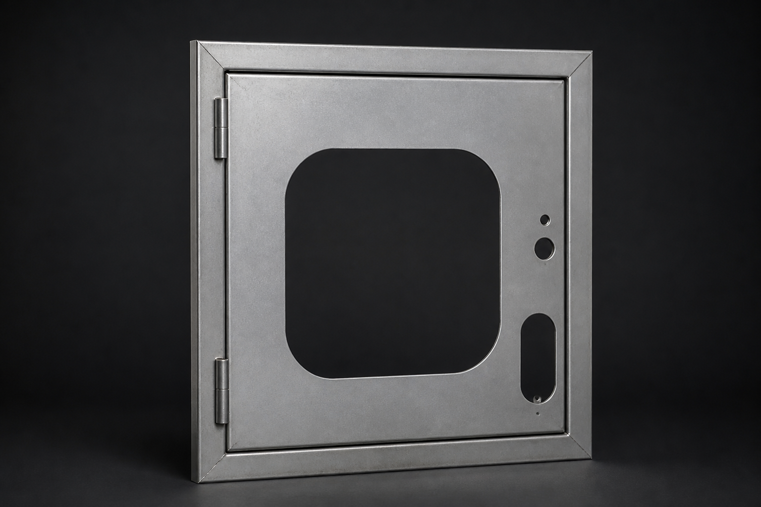 Bare sheet-metal enclosure door before coating